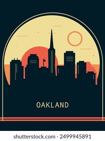 Oakland city retro style vector banner with skyline, cityscape. USA California state vintage horizontal illustration. United States of America travel layout for web presentation, header, footer