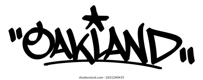 Marca de grafite Oakland em letras negras em fundo transparente. Borda da costa oeste e garra cultural ideal para visuais criativos crus e design arrojado