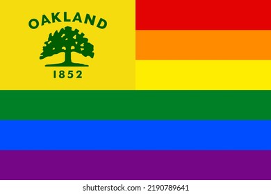 oakland and rainbow flags. vector illustration