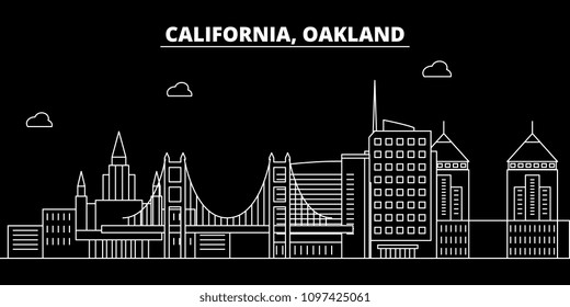 Oakland silhouette skyline. USA - Oakland vector city, american linear architecture, buildings. Oakland travel illustration, outline landmarks. USA flat icon, american line banner