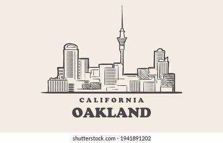 Oakland skyline, california drawn sketch