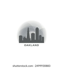 Oakland  skyline, downtown panorama logo, logotype. USA, California state city badge contour, isolated vector pictogram with castle, monuments, landmarks, skyscrapers at sunrise, sunset