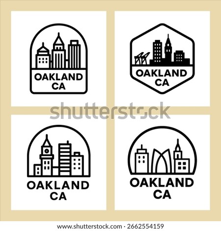Oakland skyline emblem featuring iconic California buildings, perfect for souvenirs, travel branding, and city-themed artwork