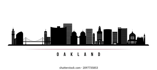 Oakland skyline horizontal banner. Black and white silhouette of Oakland, California. Vector template for your design. 