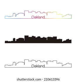 Oakland skyline linear style with rainbow in editable vector file