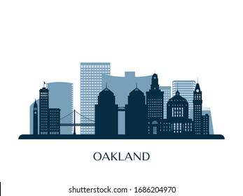 Oakland skyline, monochrome silhouette. Vector illustration.