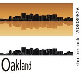 Oakland skyline in orange background in editable vector file
