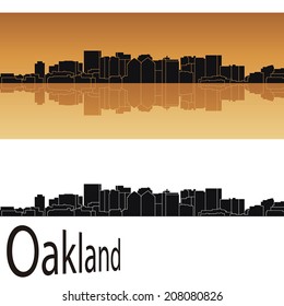 Oakland skyline in orange background in editable vector file