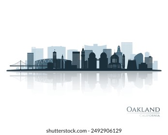 Oakland skyline silhouette with reflection. Landscape Oakland, California. Vector illustration.