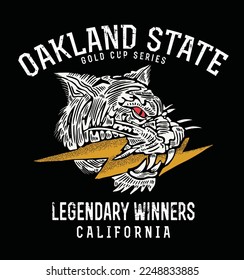 oakland state.Lightning Eyes Tiger with No Sacrifice No Victory Slogan Vector Artwork for Apparel and Other Uses
