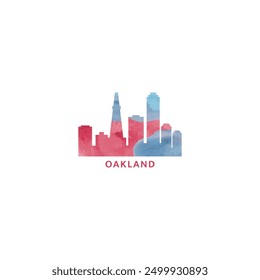 Oakland USA, California acuarela del estado paisaje urbano horizonte panorama de la ciudad Vector plano moderno logo, icono. Emblema de los Estados Unidos de América con Lugares famosos y edificios. Gráfico colorido aislado