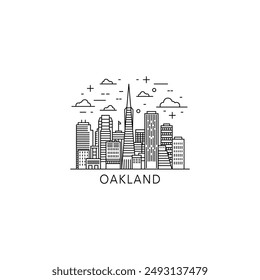 Oakland USA city skyline, horizon logo. Panorama, US California state icon, abstract landmarks, skyscraper, buildings. United States of America isolated thin line graphic, vector clipart