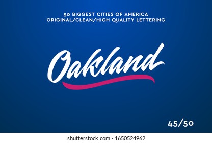 Oakland, USA hand made calligraphic lettering in original style. US cities typographic script font for prints, advertising, identity. Hand drawn touristic art in high quality. Travel and adventure