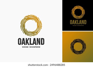 Oakland Wood Whispers Logo: A sleek, minimalist design incorporating tree silhouettes, evoking nature's tranquility. Ideal for forestry, eco-friendly ventures. Layered EPS Vector