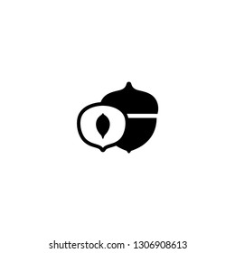 Oaknut or acorn, tree nut simple vector black icon. Oak nut, tree nuts isolated vector symbol. 