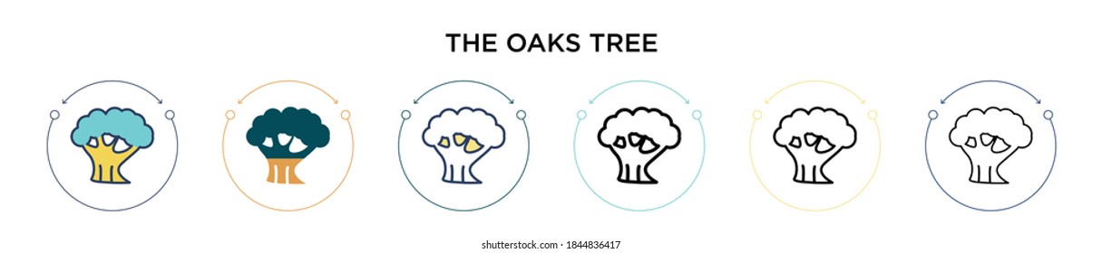 The oaks tree icon in filled, thin line, outline and stroke style. Vector illustration of two colored and black the oaks tree vector icons designs can be used for mobile, ui, web