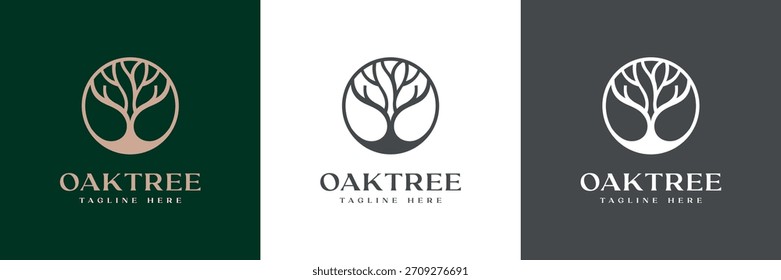 Oaktree Logo - Elegant Minimal Tree Emblem in Circle Shape