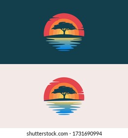 Oaktree silhouette logo design vector illustration	