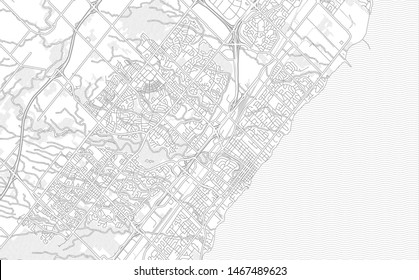 Oakville, Ontario, Canada, bright outlined vector map with bigger and minor roads and steets created for infographic backgrounds.