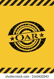 Oar black grunge emblem inside yellow warning sign. Vector Illustration. Detailed.