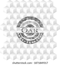 Oar grey emblem with geometric cube white background. 