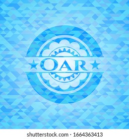 Oar light blue emblem. Mosaic background