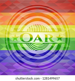 Oar on mosaic background with the colors of the LGBT flag