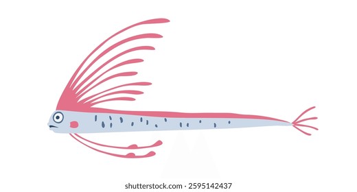 Oarfish, deep sea fish, vector clipart in flat simple style