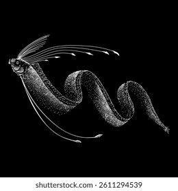 Oarfish hand drawing vector isolated on black background.