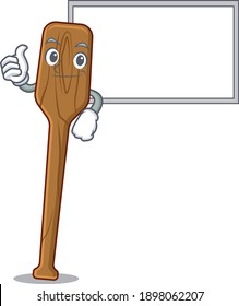 Oars cartoon design with Thumbs up finger bring a white board