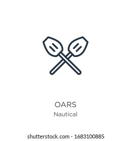 Oars icon. Thin linear oars outline icon isolated on white background from nautical collection. Line vector sign, symbol for web and mobile