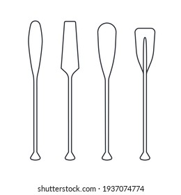 Oars isolated on a white background. Set of kayak or canoe paddles in line style, vector illustration.