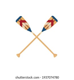 Oars isolated on a white background. Colored crossed paddles in cartoon style, vector illustration.