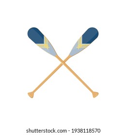 Oars isolated on a white background. Colored crossed paddles in cartoon style, vector illustration.