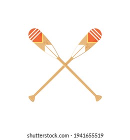 Oars isolated on a white background. Colored crossed paddles in cartoon style, vector illustration.