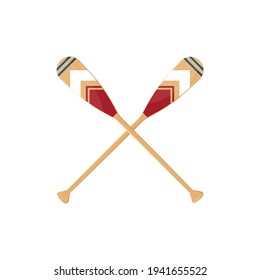 Oars isolated on a white background. Colored crossed paddles in cartoon style, vector illustration.