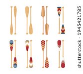Oars set isolated on a white background. Painted colorful canoe paddles in flat style, vector illustration.