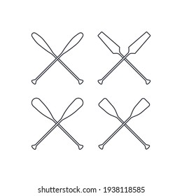 Oars set isolated on a white background. Crossed paddles in line style, vector illustration.
