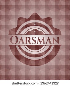 Oarsman red badge with geometric pattern background. Seamless.