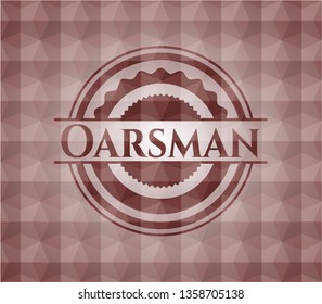 Oarsman red seamless emblem with geometric background.