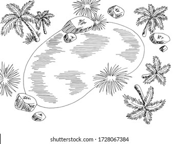 Oasis Aerial Top View From Above Desert Graphic Black White Landscape Illustration Vector