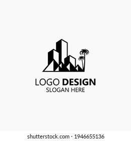 oasis and buildings for hotel and travel logo design