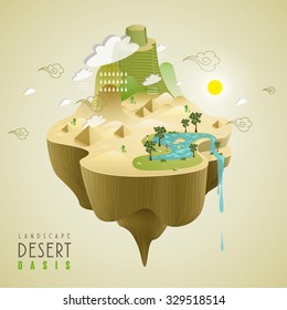 oasis in the desert concept in 3d isometric flat design