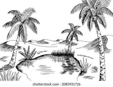 Oasis desert graphic black white landscape illustration vector 