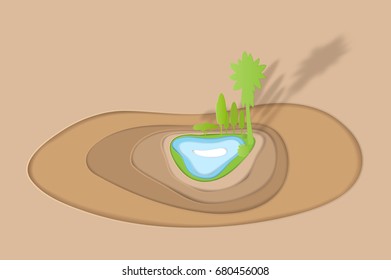 oasis desert paper art vector illustration paper cut