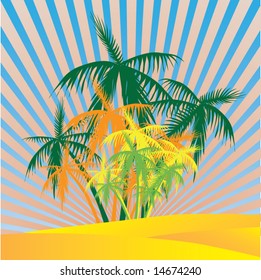 An oasis is in the desert. Vector.