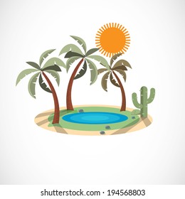 Oasis In The Desert  - Vector Illustration