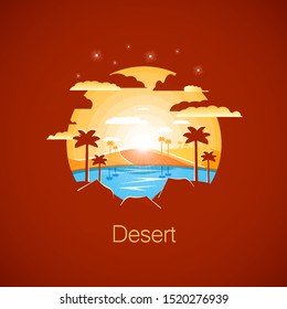 Oasis in the dry desert.Negative space illustration