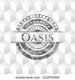 Oasis grey emblem with geometric cube white background
