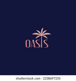 logotipo de oasis con icono de palmera para negocios de lujo